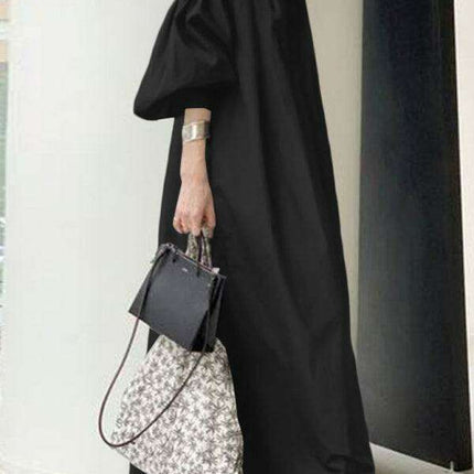 Elegant Solid Color Dress with Delightful Balloon Sleeves - A Trendy Choice for Contemporary Women