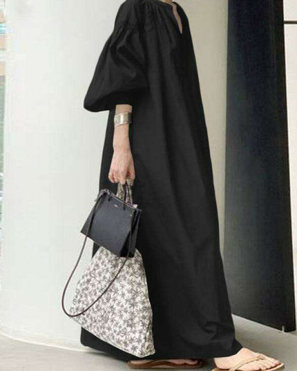 Elegant Solid Color Dress with Delightful Balloon Sleeves - A Trendy Choice for Contemporary Women