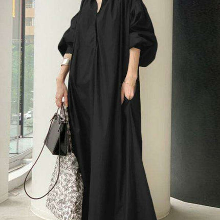Elegant Solid Color Dress with Delightful Balloon Sleeves - A Trendy Choice for Contemporary Women