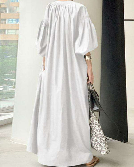 Elegant Solid Color Dress with Delightful Balloon Sleeves - A Trendy Choice for Contemporary Women