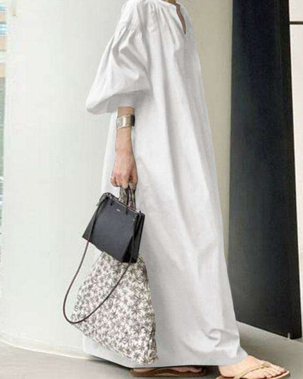 Elegant Solid Color Dress with Delightful Balloon Sleeves - A Trendy Choice for Contemporary Women