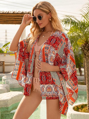 Short Beach Cover Up Sunscreen Sunshade Kimono Cardigan Top-kakaclo-Red-S-Très Elite