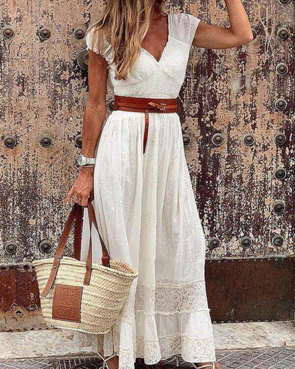 Elegant Lace V-neck Dress: Stylish Comfort for Every Occasion