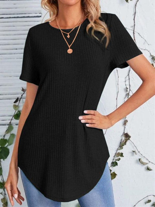 Chic Women's Fashionable Loose Fit Back-Slit Short Sleeve Top