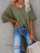 Vibrant V Neck Waffle Knit Loose Solid Color Tee - Women's Relaxed Summer Top