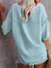 New V Neck Dolman Sleeve Waffle Knit Loose Solid Color Short Sleeve T-Shirt-kakaclo-Deep green-S-Très Elite