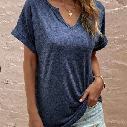 Sophisticated Comfort Notched Neck Tee - Effortless Style
