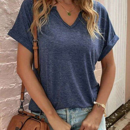 Sophisticated Comfort Notched Neck Tee - Effortless Style