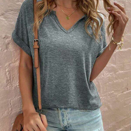 Sophisticated Comfort Notched Neck Tee - Effortless Style