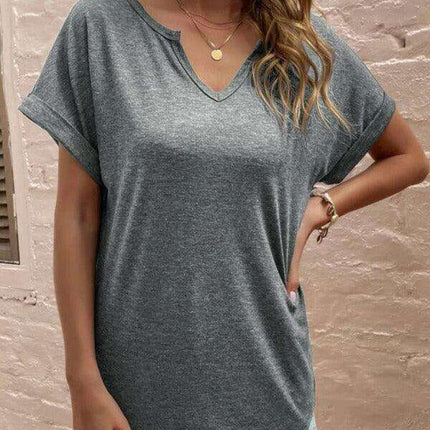 Sophisticated Comfort Notched Neck Tee - Effortless Style