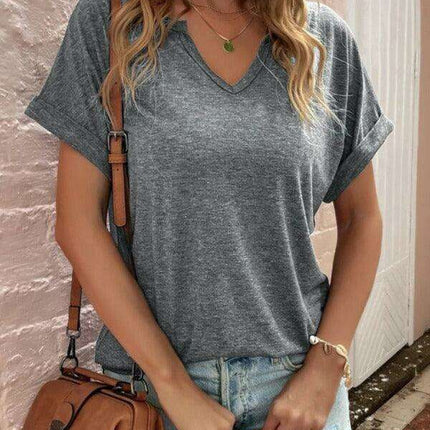 Sophisticated Comfort Notched Neck Tee - Effortless Style