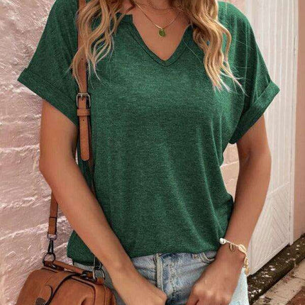 Sophisticated Comfort Notched Neck Tee - Effortless Style