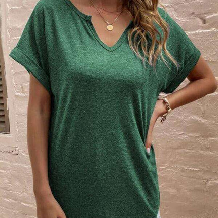 Sophisticated Comfort Notched Neck Tee - Effortless Style
