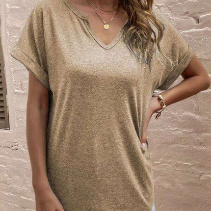 Sophisticated Comfort Notched Neck Tee - Effortless Style