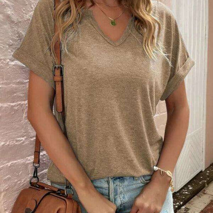 Sophisticated Comfort Notched Neck Tee - Effortless Style