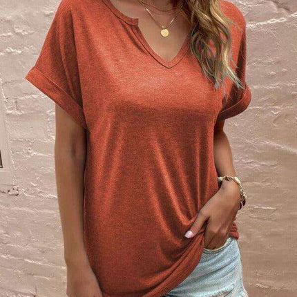 Sophisticated Comfort Notched Neck Tee - Effortless Style