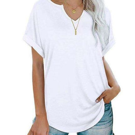 Sophisticated Comfort Notched Neck Tee - Effortless Style