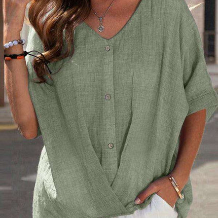 Versatile V Neck Blouse with Relaxing Self-Pattern for Effortless Elegance