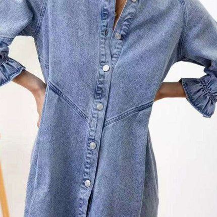 Stylish Denim Dress with Modern Balloon Sleeves - A Wardrobe Essential