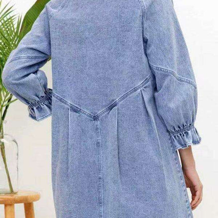 Stylish Denim Dress with Modern Balloon Sleeves - A Wardrobe Essential
