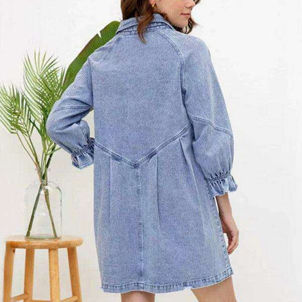 Stylish Denim Dress with Modern Balloon Sleeves - A Wardrobe Essential