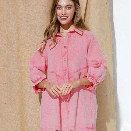 Stylish Denim Dress with Modern Balloon Sleeves - A Wardrobe Essential