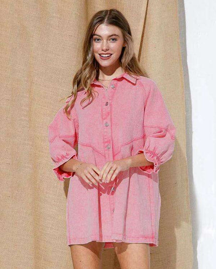 Stylish Denim Dress with Modern Balloon Sleeves - A Wardrobe Essential