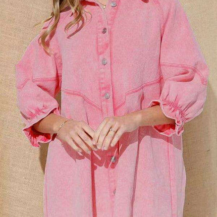 Stylish Denim Dress with Modern Balloon Sleeves - A Wardrobe Essential