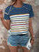 Striped Short Sleeve Blouse - Women's Casual Elegance