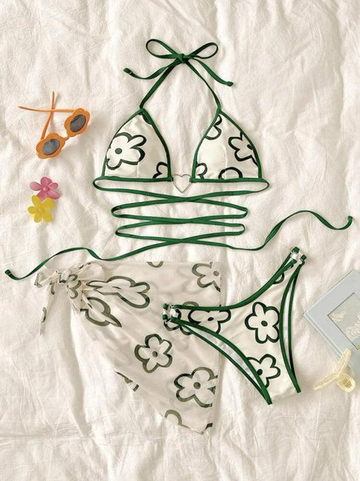 Jakoto Three Pack Cute Floral Crossover Bikini & Beach Dress Set