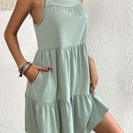 Chic Lace-Up Back Suspender Dress with Charming Bow Accents