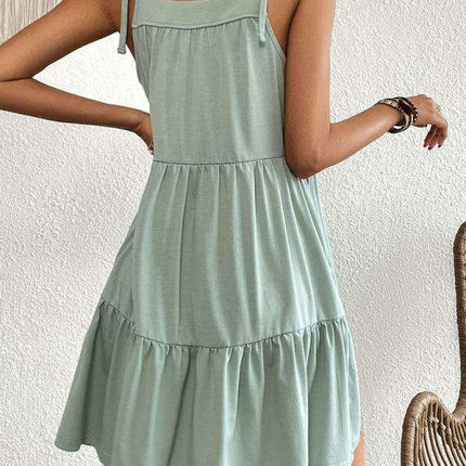Chic Lace-Up Back Suspender Dress with Charming Bow Accents
