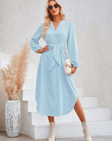 Chic Striped Shirt Dress with Flattering Waist-Tie Detail