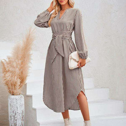 Chic Striped Shirt Dress with Flattering Waist-Tie Detail