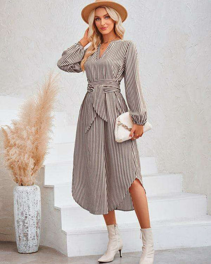 Chic Striped Shirt Dress with Flattering Waist-Tie Detail