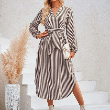 Chic Striped Shirt Dress with Flattering Waist-Tie Detail