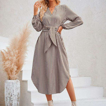 Chic Striped Shirt Dress with Flattering Waist-Tie Detail