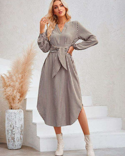 Chic Striped Shirt Dress with Flattering Waist-Tie Detail