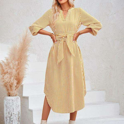 Chic Striped Shirt Dress with Flattering Waist-Tie Detail