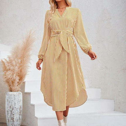 Chic Striped Shirt Dress with Flattering Waist-Tie Detail