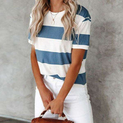 Striped Blue and White Casual T-Shirt - Lightweight and Trendy
