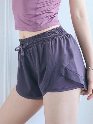 New Fake Two Piece Gym Shorts Women High Waist Elastic Tight Sports Yoga Pants-kakaclo-Purple-S-Très Elite