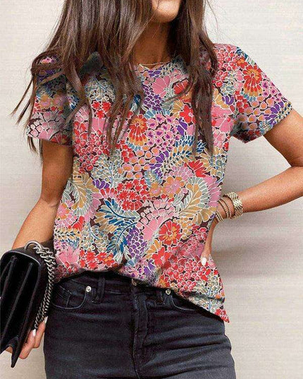 Floral Elegance Women's Short Sleeve Blouse - Effortless Casual Chic