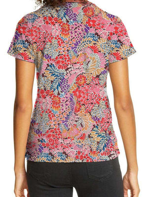 Women's Short Sleeve Floral Print Round Neck Pullover-kakaclo-Red-S-Très Elite