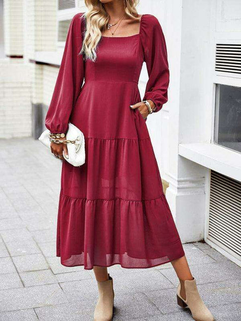 Layered Elegance Square Neck Maxi Skirt