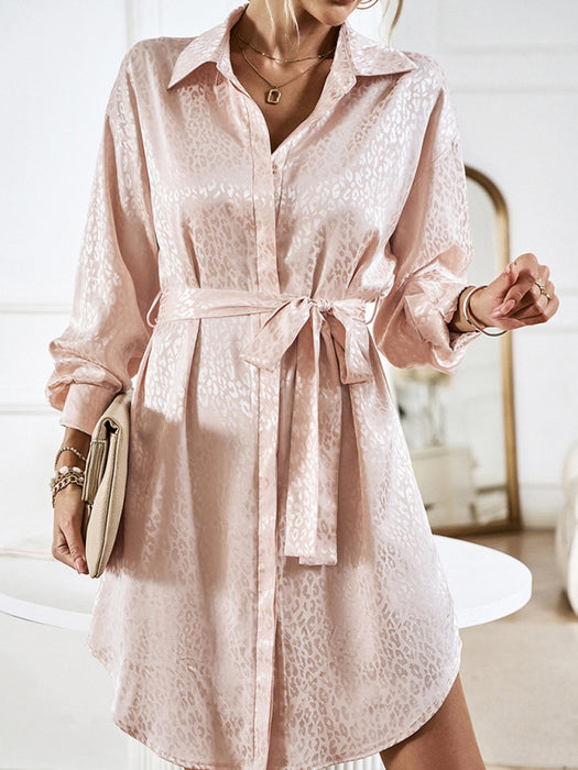 Chic Button-Up Collared Dress with Self-Pattern Design