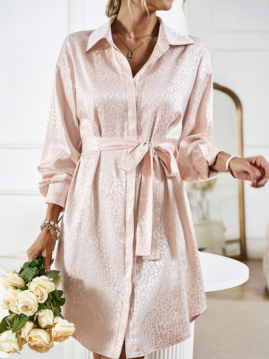 Chic Button-Up Collared Dress with Self-Pattern Design
