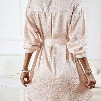 Elegant Button-Up Dress with Sophisticated Collar and Unique Self-Pattern