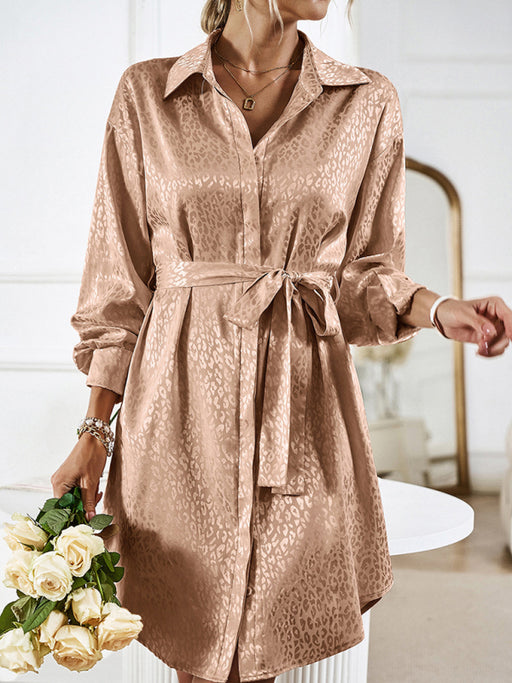 Elegant Collared Long Sleeve Dress with Front Button Placket