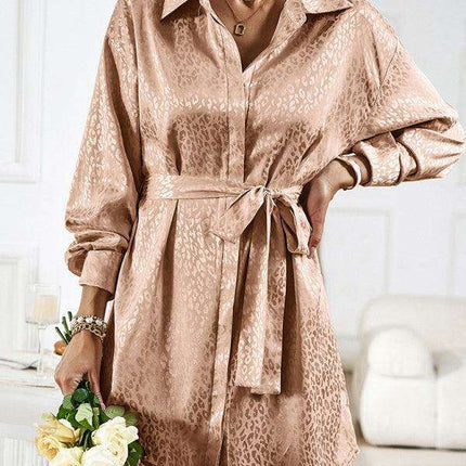 Elegant Button-Up Dress with Sophisticated Collar and Unique Self-Pattern